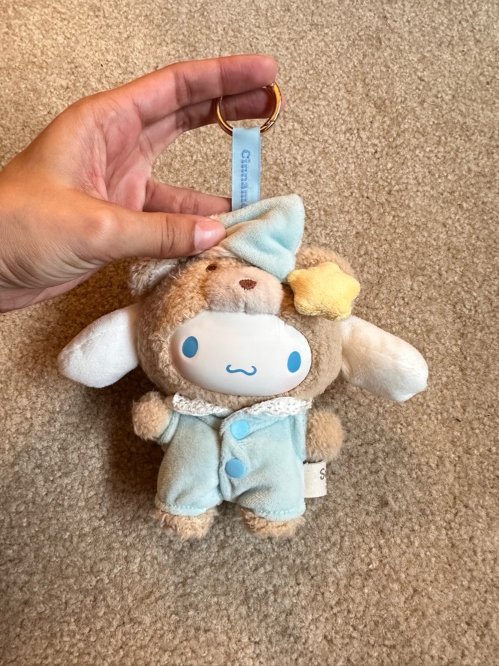 Sanrio Cinnamoroll Plush Keychain Blue Cream Brown with Yellow Star